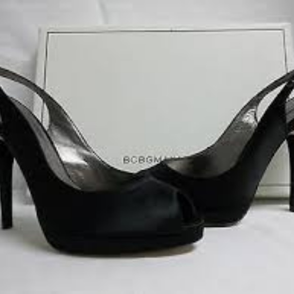 Black Satin BCBGMaxAzria slingbacks - Picture 1 of 4